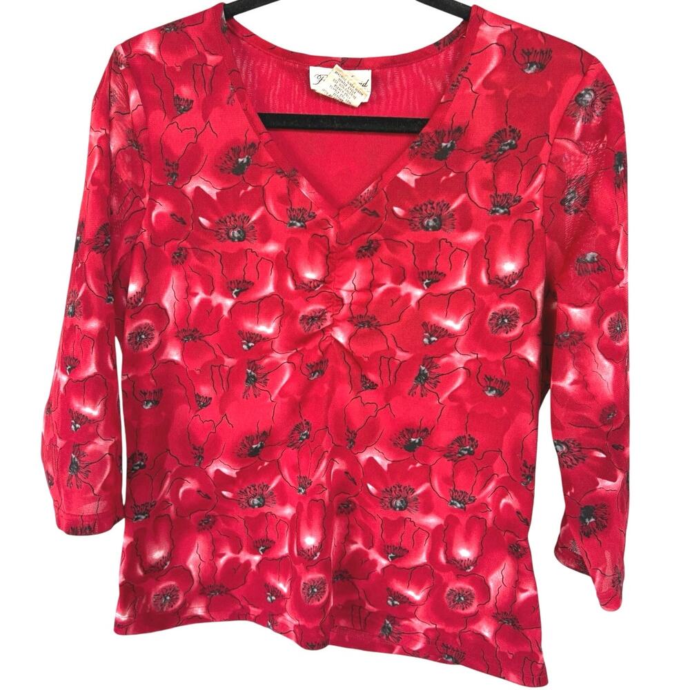 Vintage Red Art Girl Sexy Hippie Ruched Stretchy Charmed V-Neck Blouse Gilmore